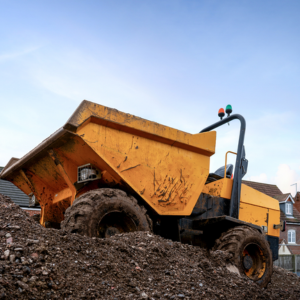 Dumper truck at work with vehicle tracking system, plant tracking and fleet tracking.