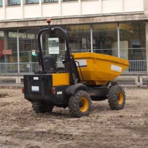 Dumper truck protected by keypad immobilisation with a vehicle tracking device.